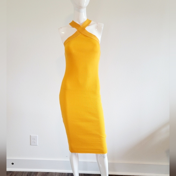 Zara Dresses & Skirts - Zara Clementine Orange Ribbed Sleeveless Knit Criss Cross Halter Midi Dress Sz S